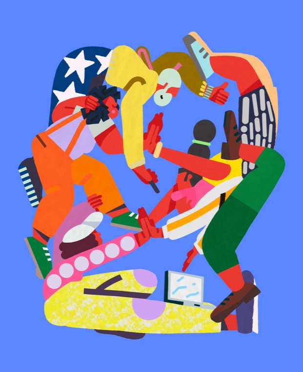 Colorful MURAL brand illustration of people collaborating